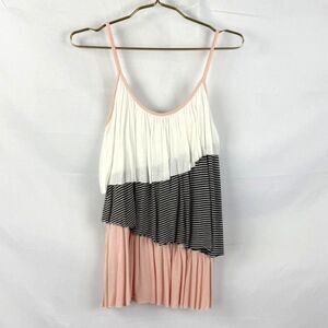 Just Ginger Women's Tiered Tank Top Color Block Pink Black White Sz M